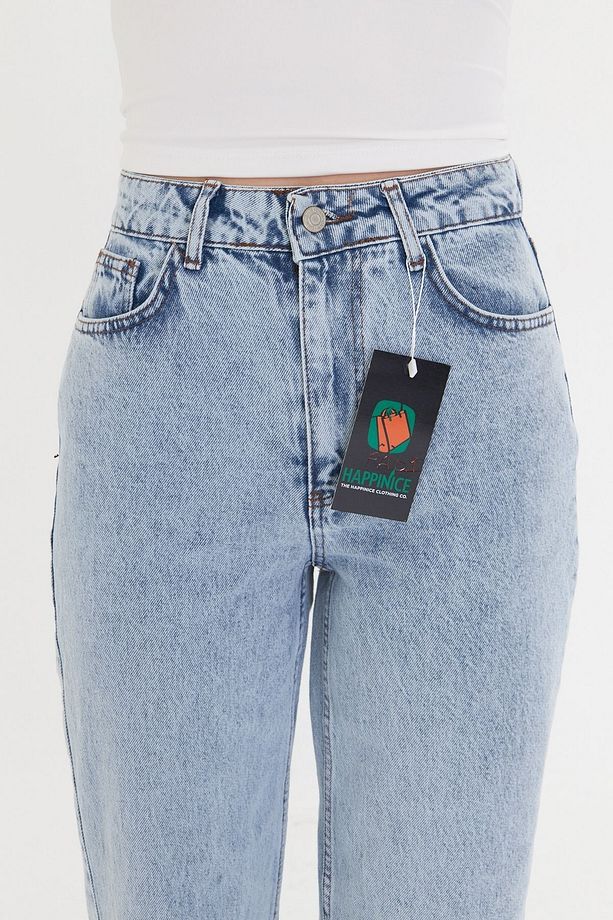Kadın Buz Mavi Boru Paça Yüksek Bel Regular Fit Pantolon - 4