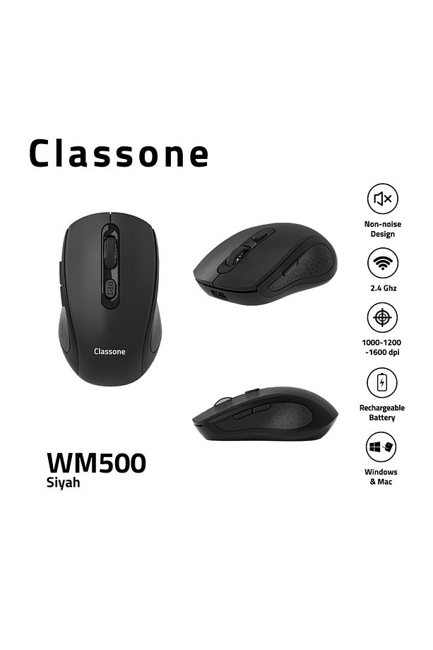 WM500 2.4 Ghz Şarj Edilebilir Kablosuz Mouse -Siyah - 1