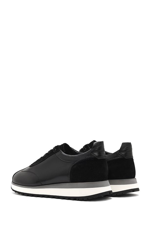 Erkek Siyah Bağcıklı Kalın Tabanlı Deri Sneaker 25SFD622014 - 5