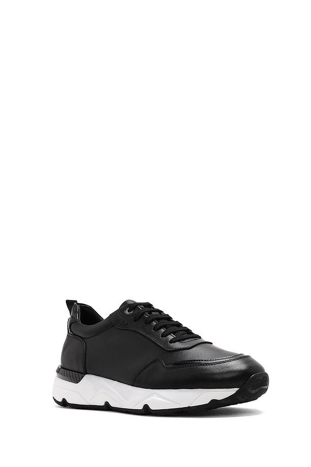 Erkek Siyah Bağcıklı Kalın Tabanlı Deri Sneaker 25SFD621818 - 6