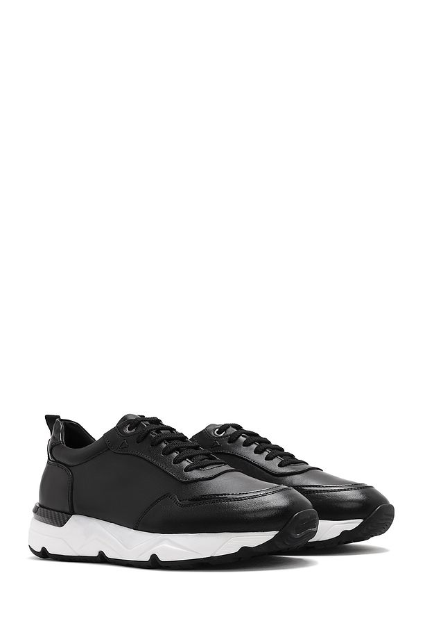 Erkek Siyah Bağcıklı Kalın Tabanlı Deri Sneaker 25SFD621818 - 3