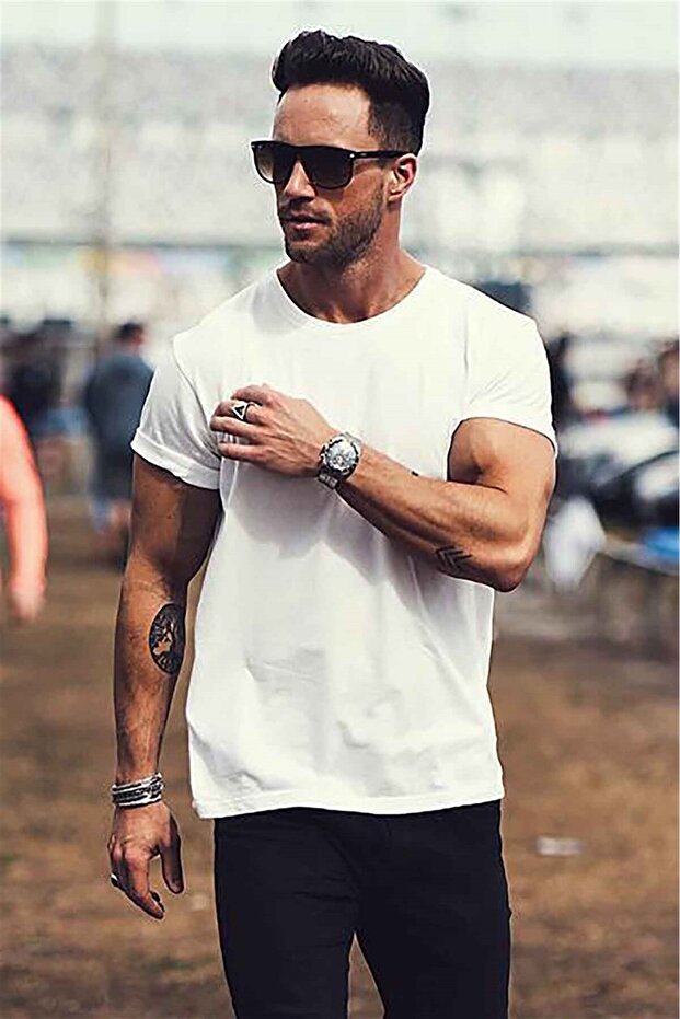 Crew Neck Basic T-Shirt White 3006 - 4