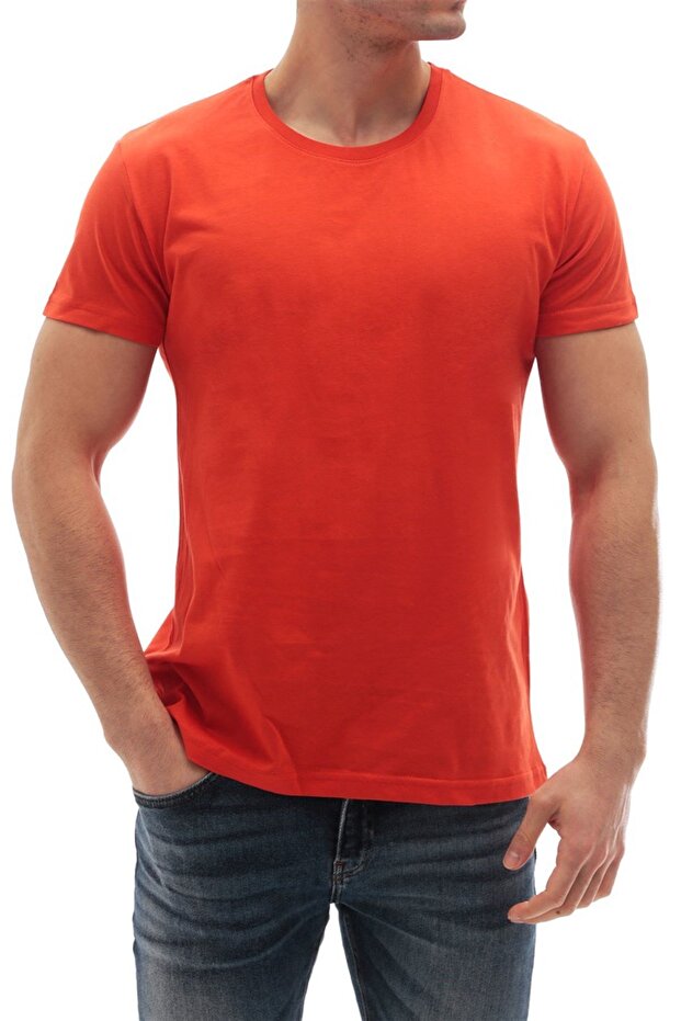 Bisiklet Yaka Basic Tişört Turuncu 3006 - 2