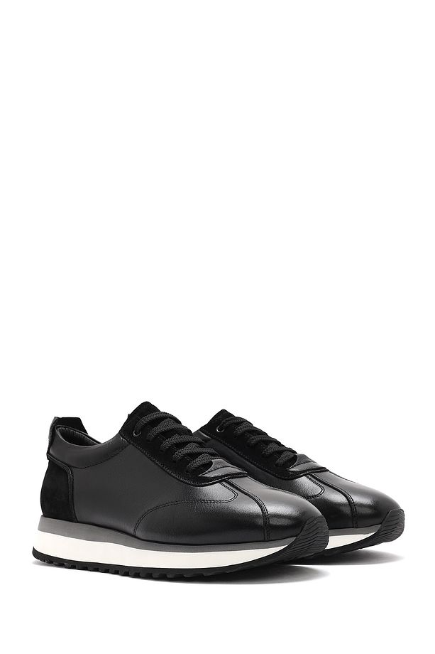 Erkek Siyah Bağcıklı Kalın Tabanlı Deri Sneaker 25SFD622014 - 3