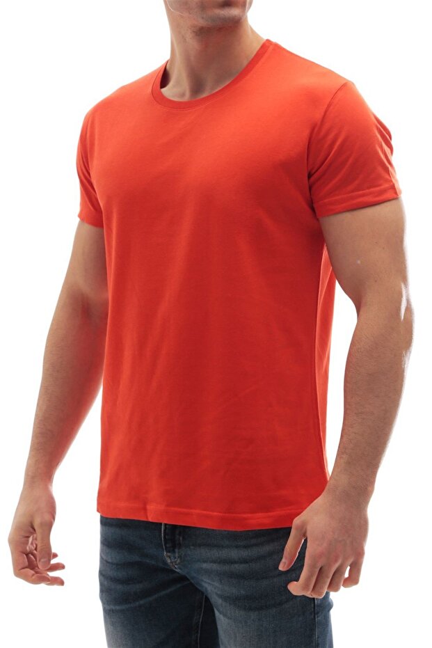 Bisiklet Yaka Basic Tişört Turuncu 3006 - 4