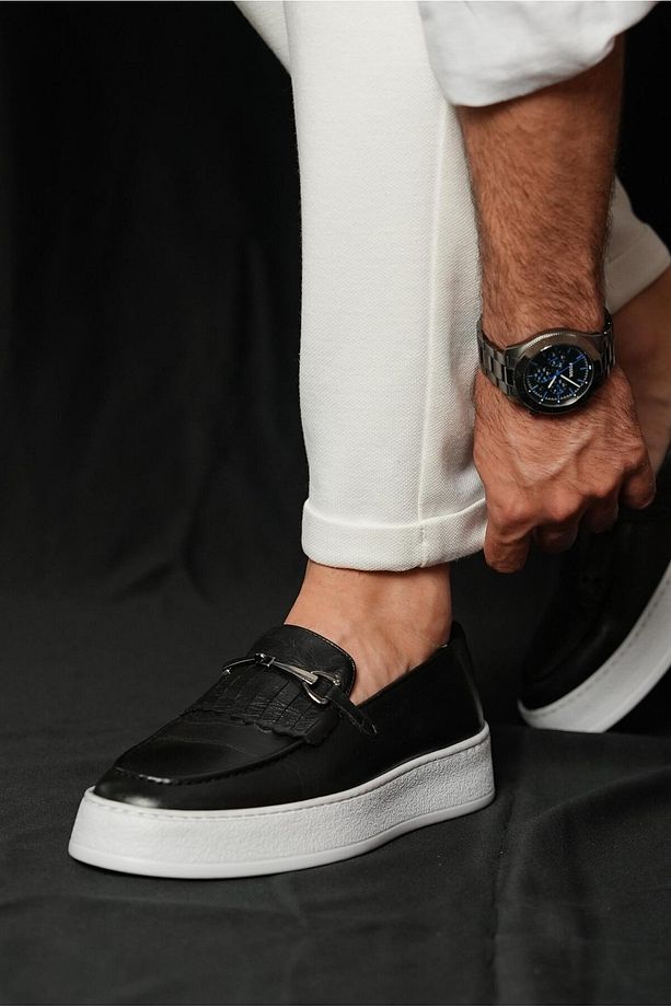 Hector Model Hakiki Deri El Yapımı Erkek Siyah Loafer Ayakkabı - 4