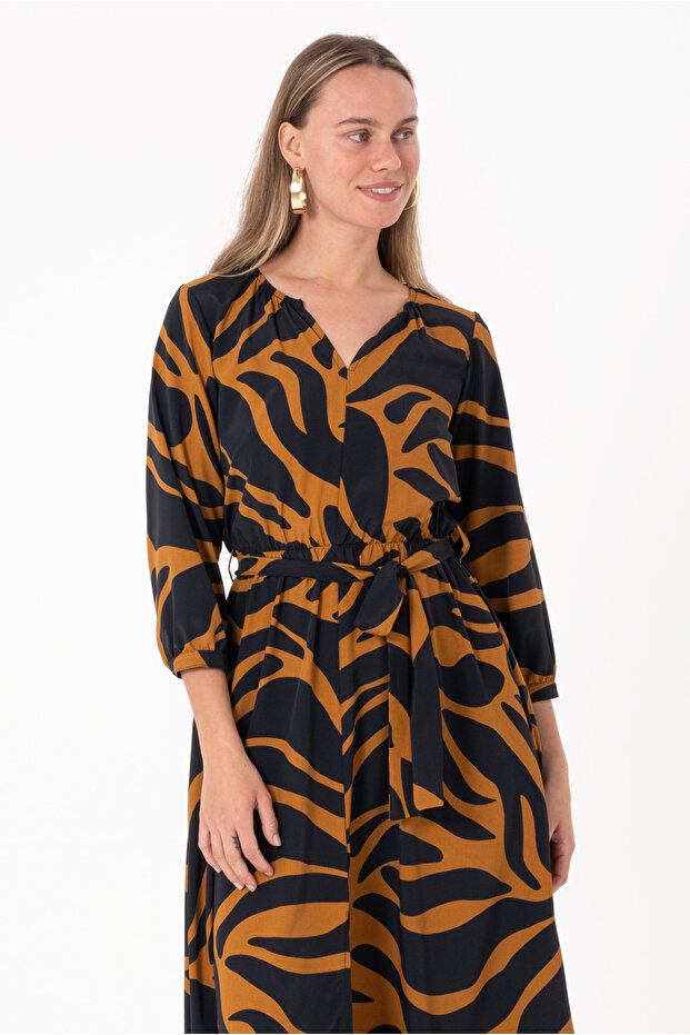 Women's 100% Woven Viscose Patterned Dress / Tie Detail / Stylish and Elegant Design