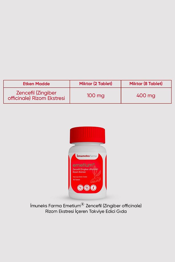 İmuneks Farma Emetium Zencefil Rizom Ekstresi İçeren Takviye Edici Gıda 15 Tablet x 3 Adet - 2