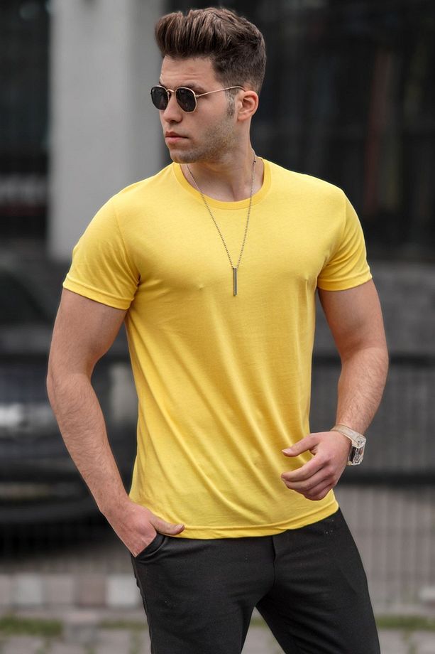 Bisiklet Yaka Basic Tişört Sarı 3006 - 1