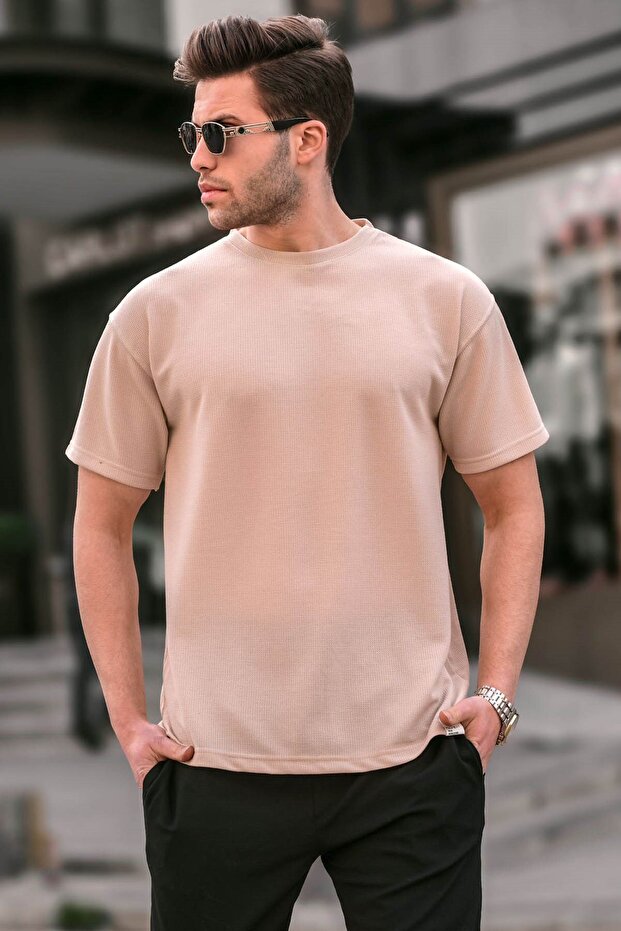Ανδρικό μπλουζάκι μπεζ Regular Fit Basic 6099 - 1