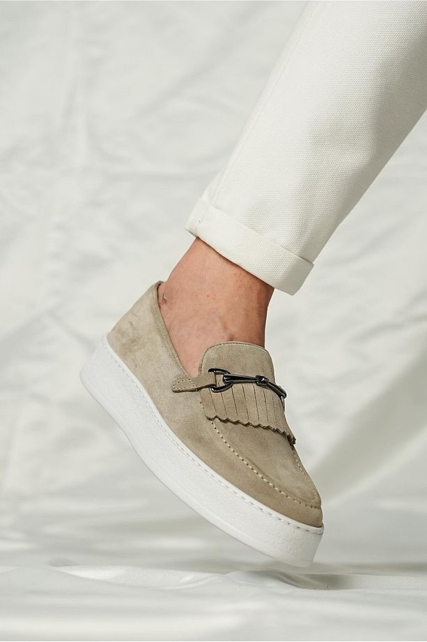 Hector Model Hakiki Deri El Yapımı Erkek Bej Loafer Ayakkabı - 5