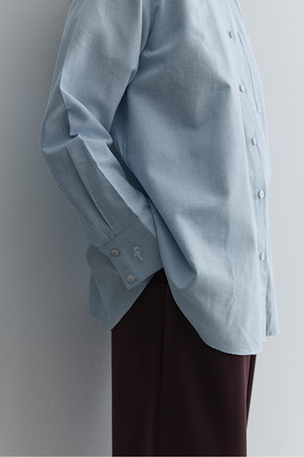 Çapraz Pileli Basic Gömlek Mavi - 4