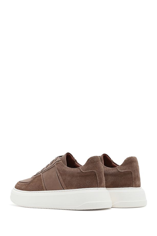 Erkek Bej Bağcıklı Kalın Tabanlı Süet Deri Sneaker 25SFD724310 - 5