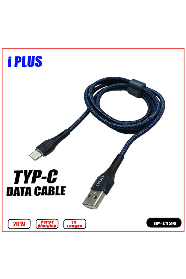كابل شحن ومزامنة سريع من النوع C بقوة 20 واط/1 متر مع إضاءة قابلة للتنفس (ip-L124) - إي بلس
