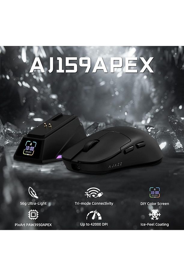 AJ159 APEX 8K Oyun Mouse, 3 Modlu TFT Ekranlı Manyetik Şarj İstasyonu,PAW3950 Sensör, 56 Gram - 6