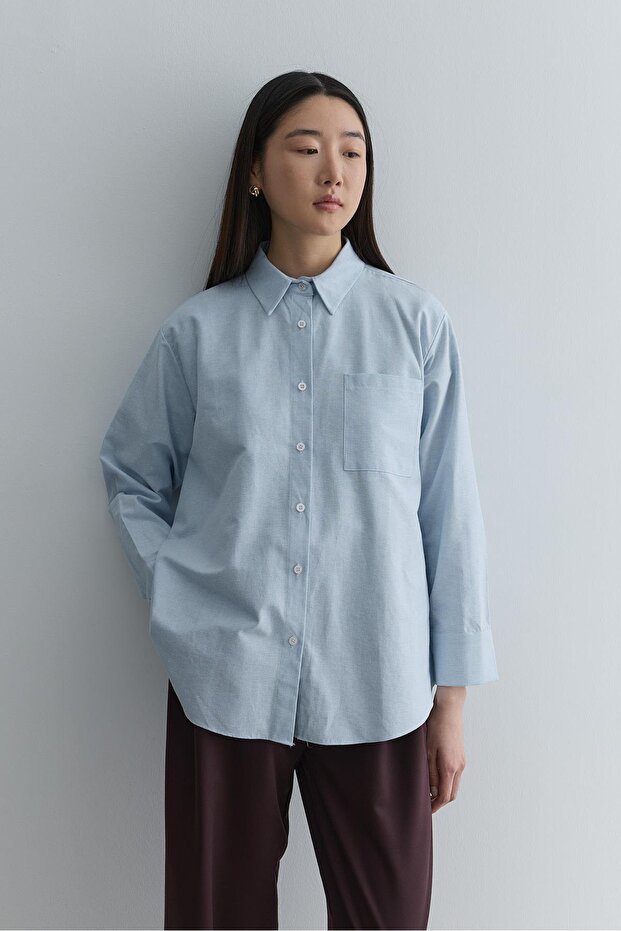 Çapraz Pileli Basic Gömlek Mavi - 2
