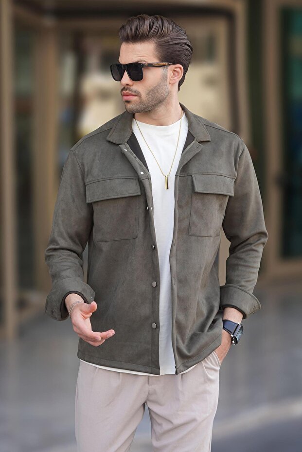6748 Model Khaki Shirt Jacket - Pocket Detailed - 5