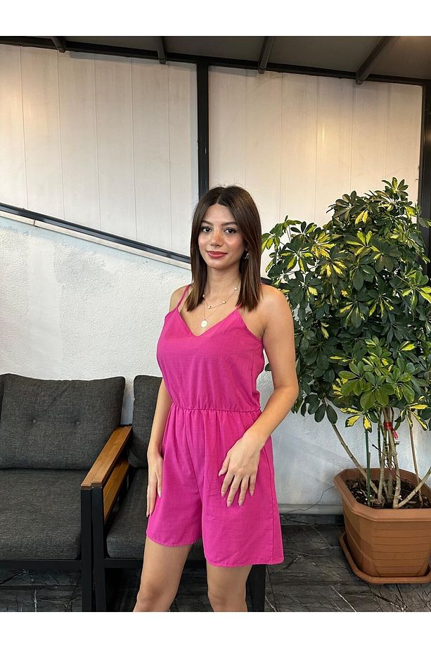 Kadın V Yaka İp Askılı Şortlu/Şort Tulum ,Kadın V Yaka İp Askılı Tulum - 8