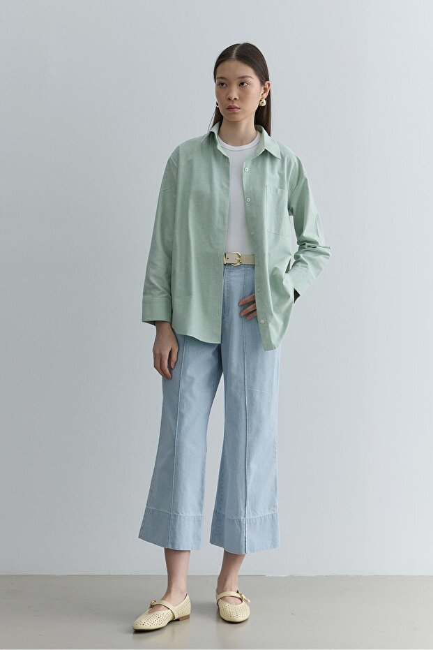 Çapraz Pileli Basic Gömlek Açık Yeşil - 2