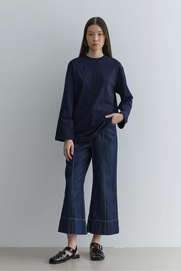 Uzun Kollu Basic Sweat Lacivert - 1