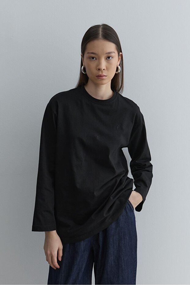 Uzun Kollu Basic Sweat Siyah - 5