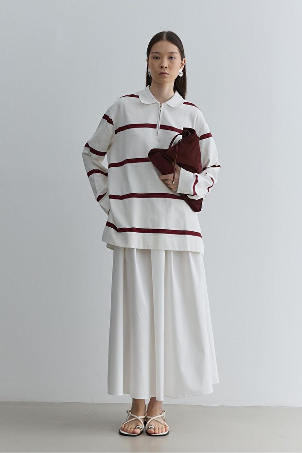 Fermuarlı Premium Sweatshirt Bordo - 1