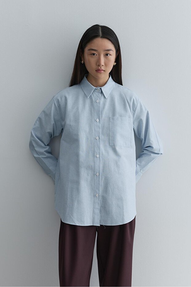 Çapraz Pileli Basic Gömlek Mavi - 6