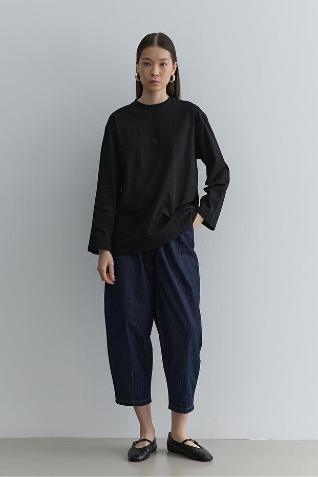 Uzun Kollu Basic Sweat Siyah - 1