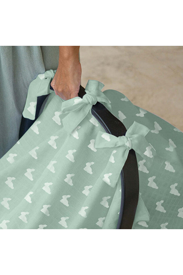 %100 Pamuk Müslin Puset Örtüsü - Mono Lapin Matcha Green - 5
