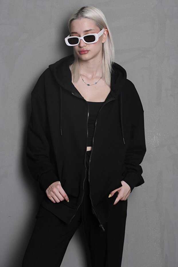 Siyah Kapüşonlu Basic Sweatshirt MG1900 - 1