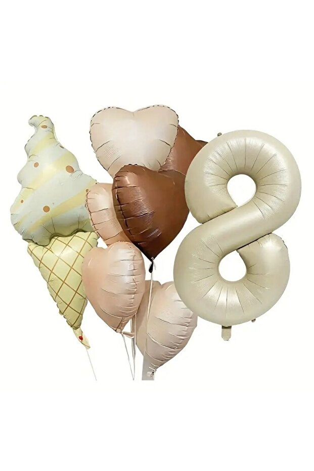 Retro Ice Cream Heart 8 Years Old Foil Balloon Set