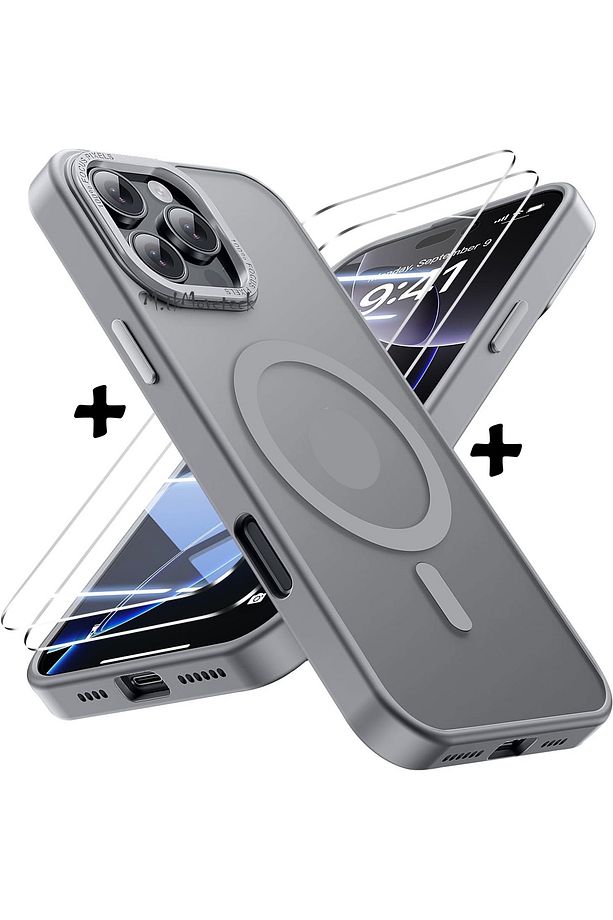 İphone 16 Pro Max Kılıf Mat Magsafe Şarj Özellikli Yumuşak Renkli Kapak + Ekran Koruyucu Cam Set - 1