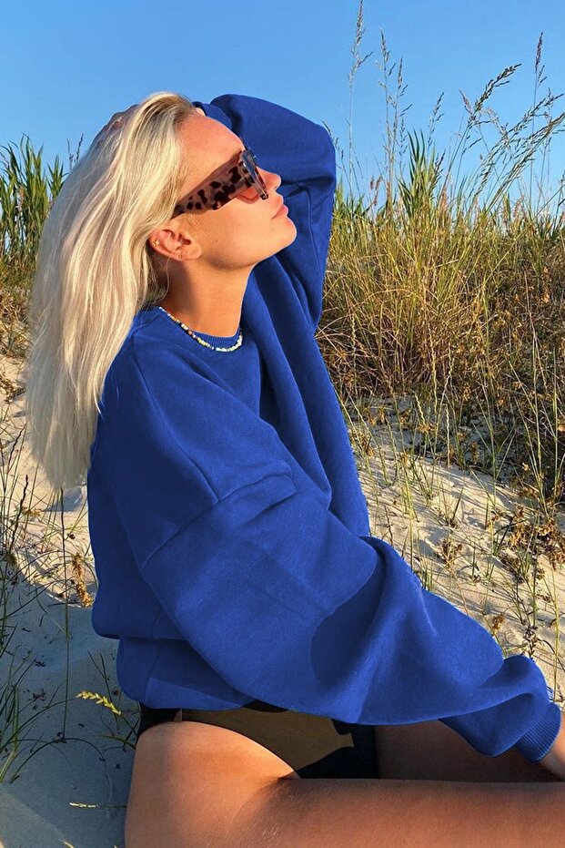 Saks Bisiklet Yaka Basic Sweatshirt MG1559 - 1