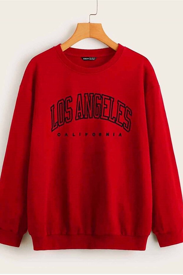 Mad Girls Red Printed Oversize Women's Sweatshirt Mg780