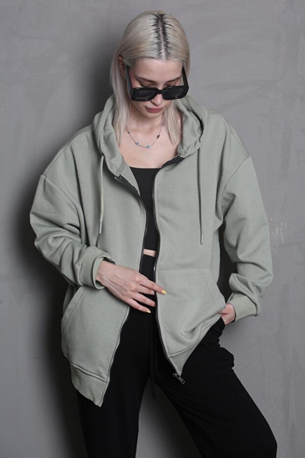 Mint Yeşili Kapüşonlu Basic Sweatshirt MG1900 - 2