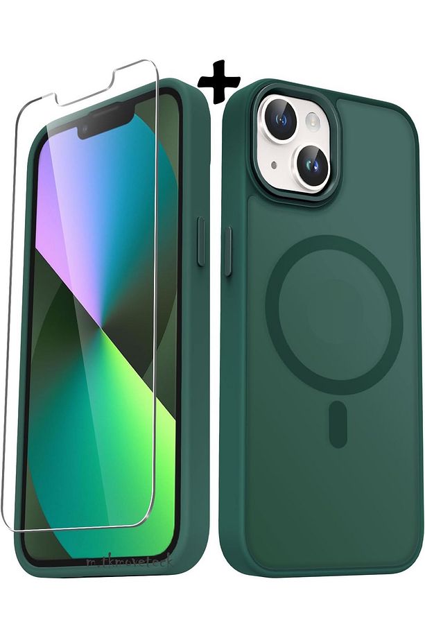 İphone 13 Ve 14 Uyumlu Kılıf Mat Magsafe Şarj Özellikli Yumuşak Renkli Kapak +Ekran Koruyucu Cam Set - 1