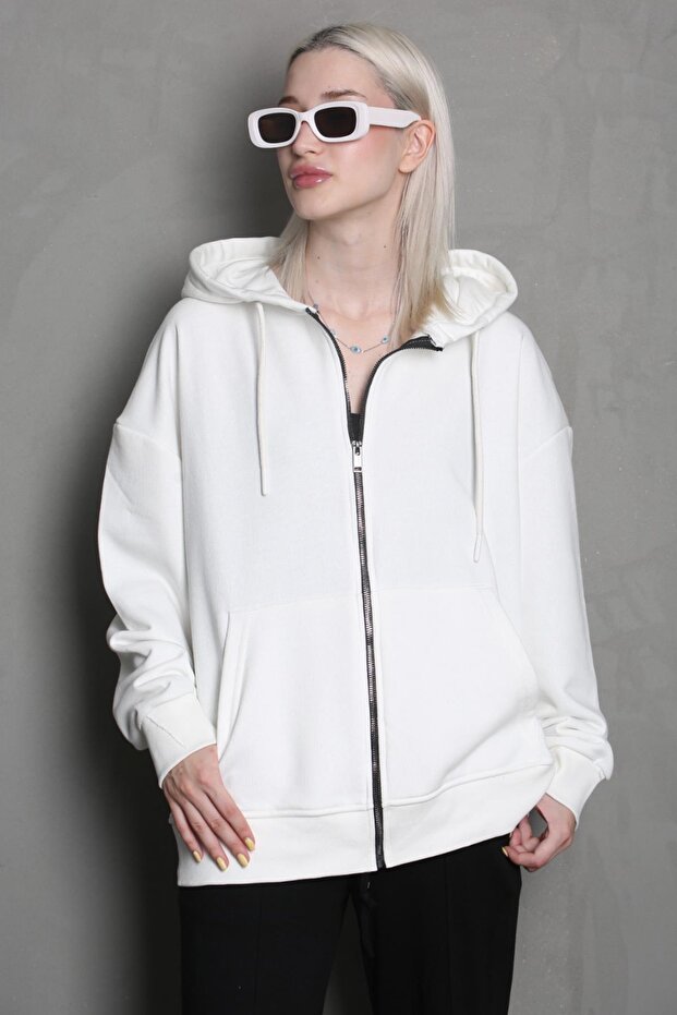 Ekru Kapüşonlu Basic Sweatshirt MG1900 - 1