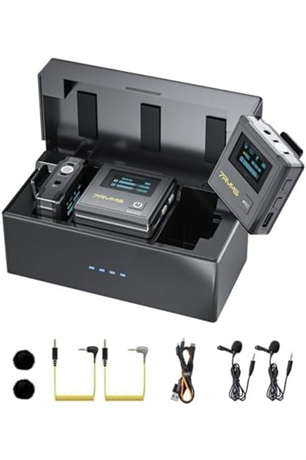 DW30 Wireless Lavalier Microphone with 16GB Internal Recording Lav Mic 2.4GHz Wireless Mic