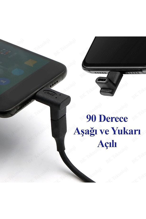 90 Derece Dirsek Aşağı ve Yukarı Açılı USB C Type-C Erkek - Dişi Adaptör - 5