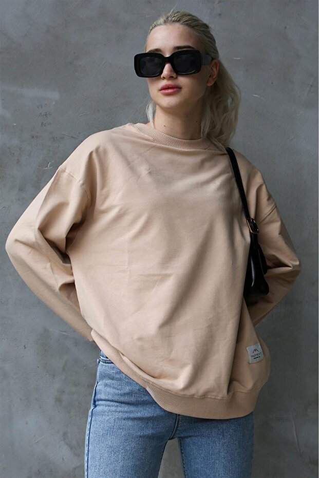 Bej Basic Oversize Kadın Sweatshirt MG1686 - 1