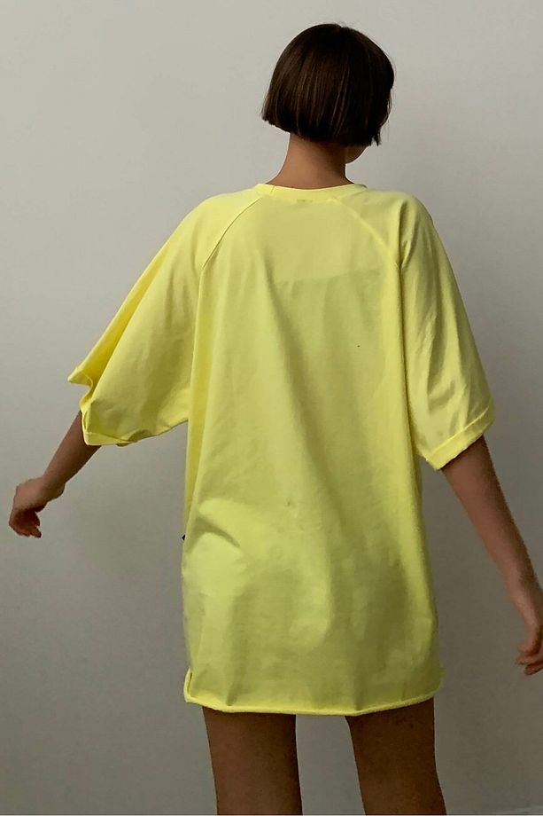 Sarı Oversize Basic Kadın Tişört - 5
