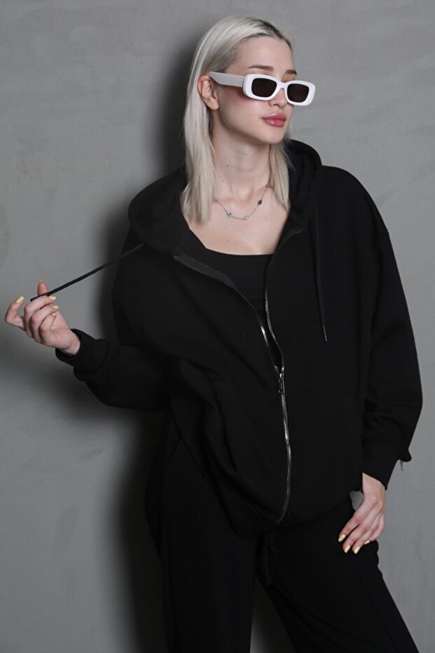 Siyah Kapüşonlu Basic Sweatshirt MG1900 - 3