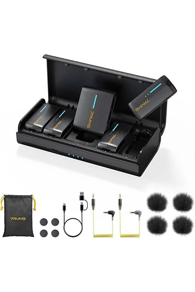 iRay DW40 4-Channel Wireless Lavalier Microphone - Quad Transmitter, 48KHz/24 Bit, 656ft Range