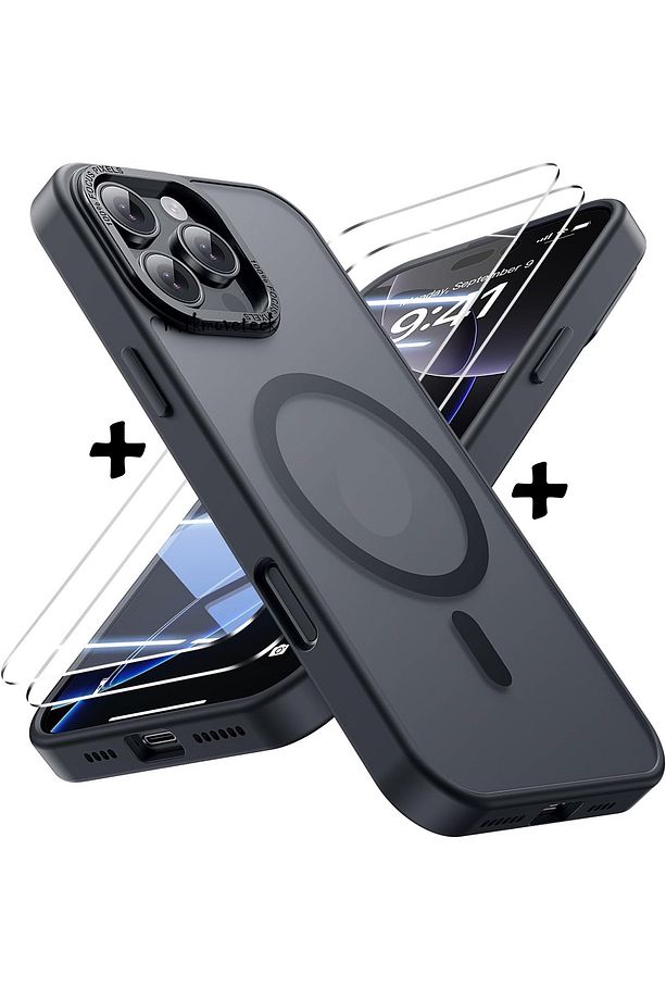İphone 16 Pro Max Kılıf Mat Magsafe Şarj Özellikli Yumuşak Renkli Kapak + Ekran Koruyucu Cam Set - 1