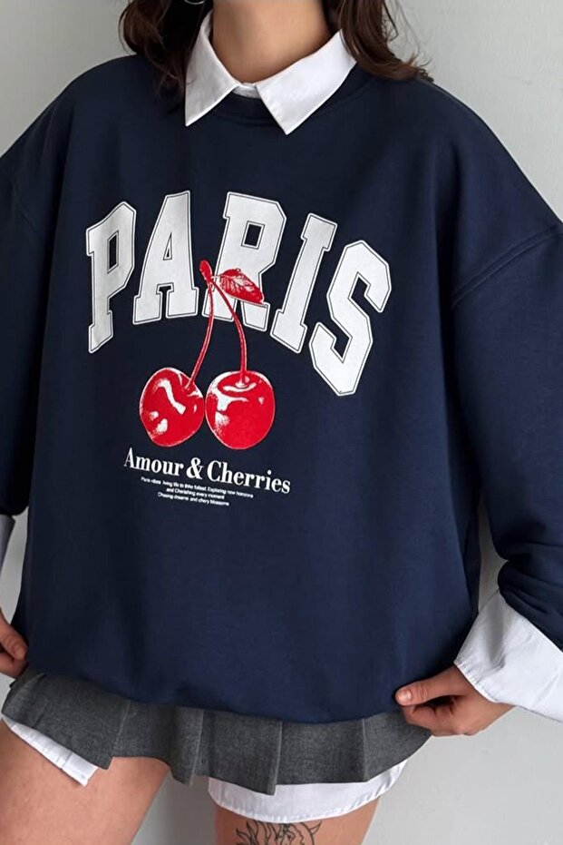 Lacivert Bisiklet Yaka Basic Sweatshirt MG2233 - 1