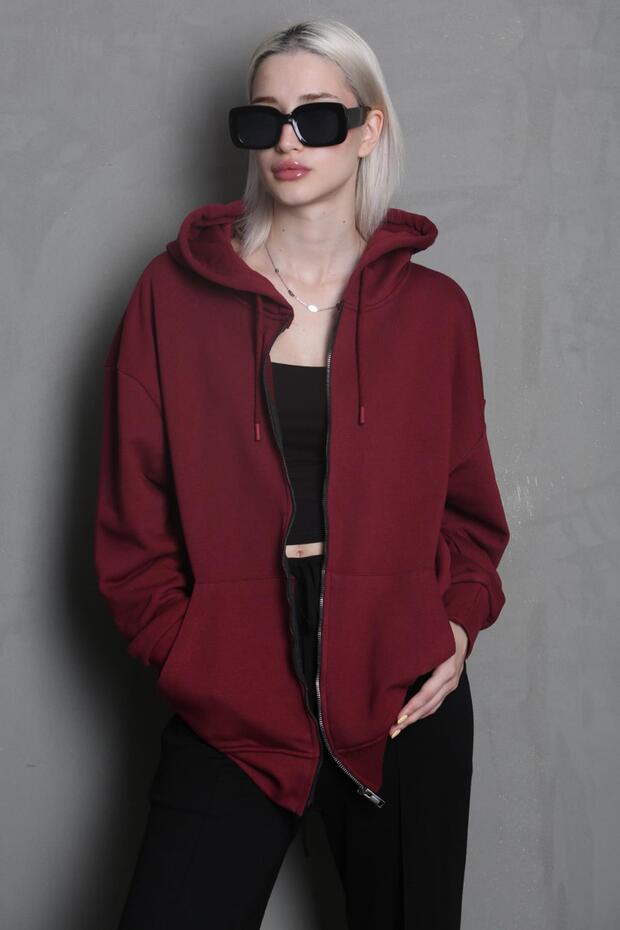 Bordo Kapüşonlu Basic Sweatshirt MG1900 - 1