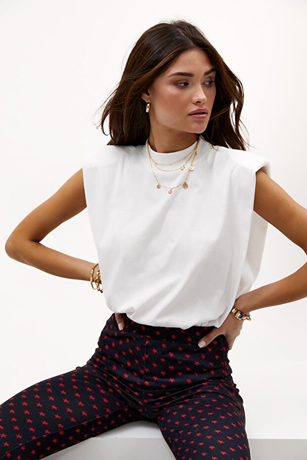 Mad Girls White Padded Shoulders T-Shirt Mg900