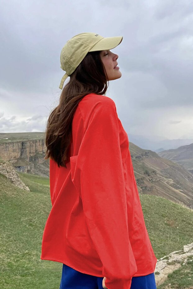 Turuncu Basic Bisiklet Yaka Kadın Sweatshirt MG1676 - 3