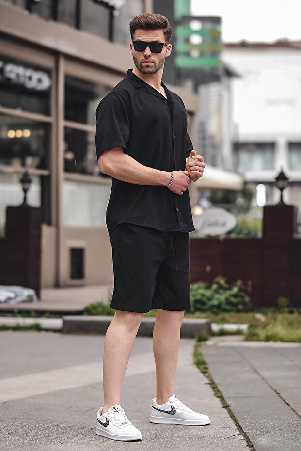 Erkek Siyah Basic Oversize Gömlek Takımı 5588 - 3