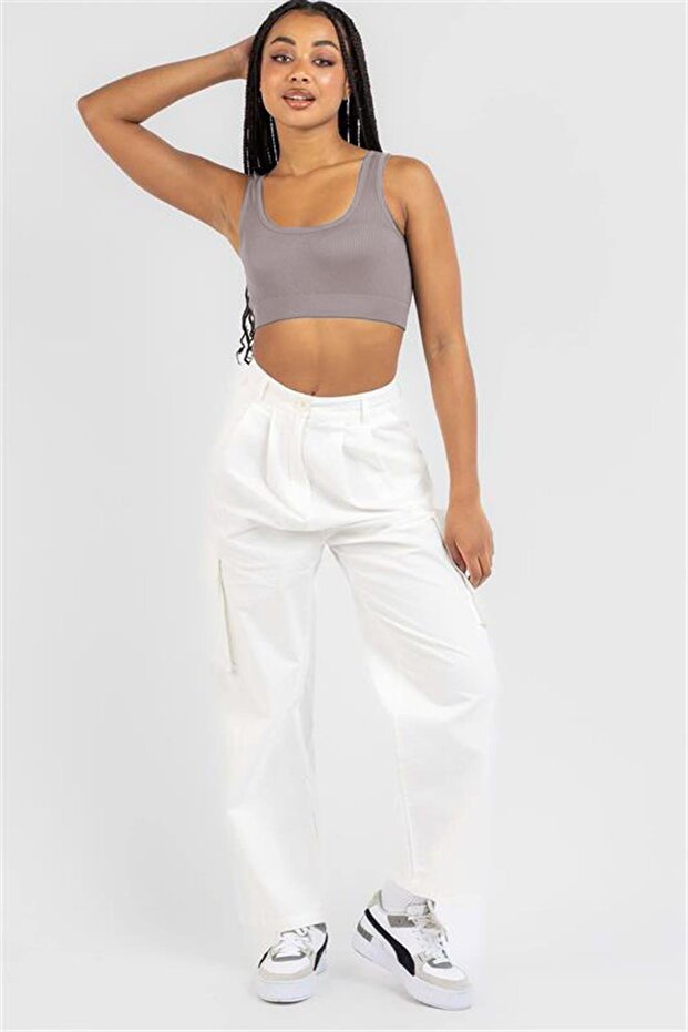 Füme Askılı Basic Crop Top Bluz Mg1757 - 2